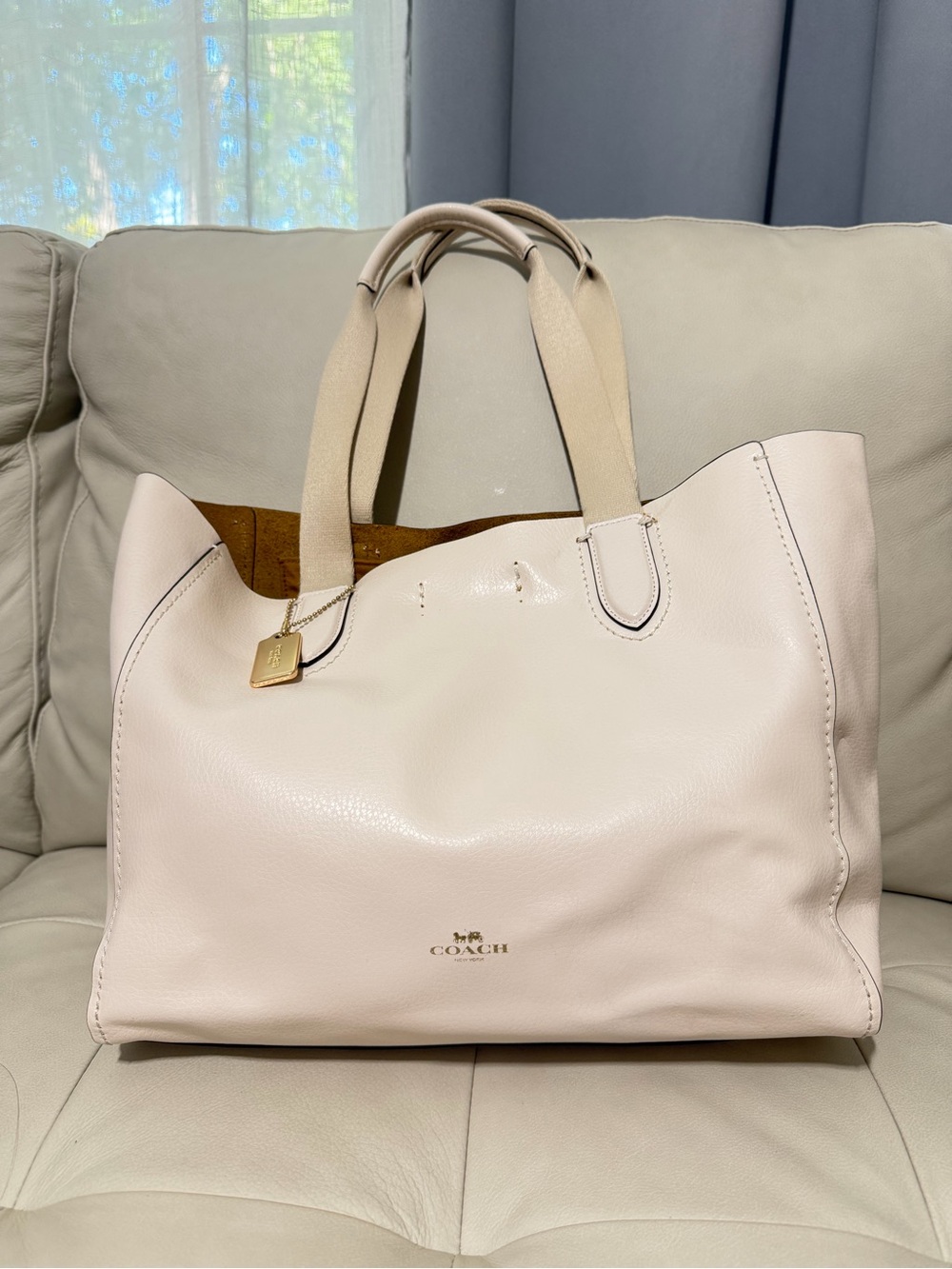 Coach Large Leather Tote in White with Gold Hardware F58660